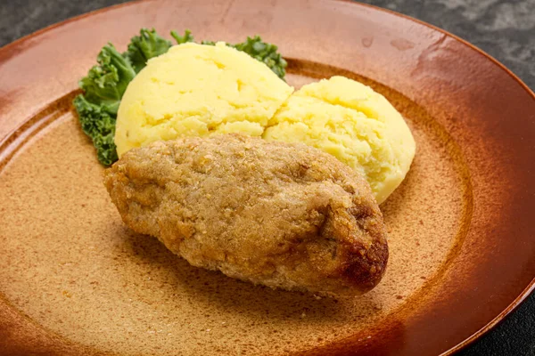 Costeleta Frango Crocante Carne Picada Com Purê Batata — Fotografia de Stock