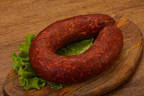 Krakowska Sausage Board Herbs Spices — Stock Photo, Image