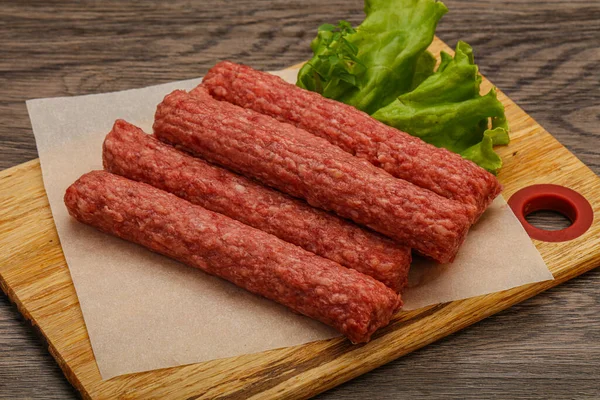 Raw Beef Sausages Spices Grill — Stock Photo, Image