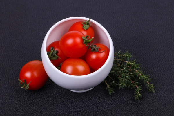 Cherry Tomato Bowl Served Thyme Branch — Stock Photo, Image