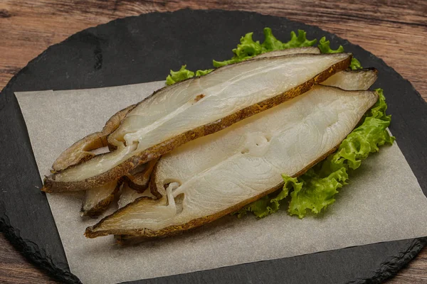 Alabote Defumado Delicoso Fatias Peixe Lanche — Fotografia de Stock