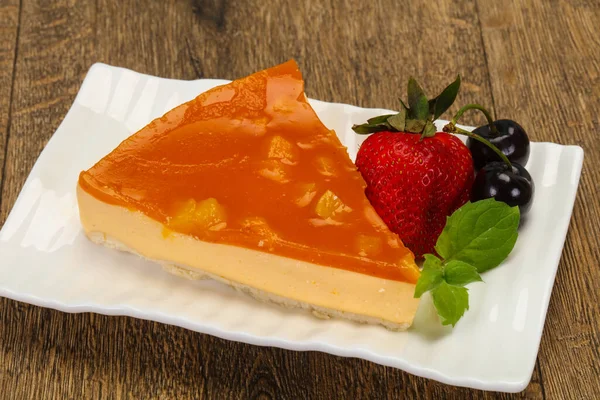 Cheesecake Apricot Served Strawberry Mint — Stock Photo, Image