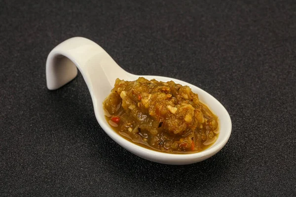 Grüne Würzige Sauce Mit Pfeffer Der Schüssel — Stockfoto