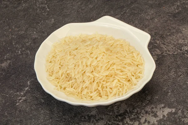 Nyers Indiai Basmati Rizs Tálban — Stock Fotó