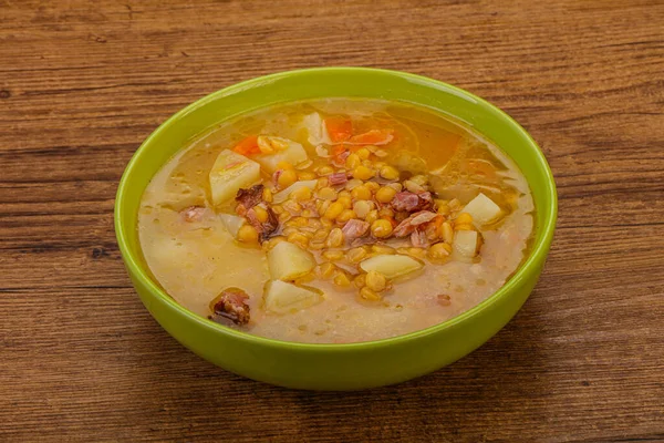 Pea soup with smoked pork ribs — Stock Image Pea Soup Smoked Pork Ribs Royalty Free Stock Images