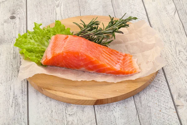 Piece Raw Salmon Wooden Background — Stock Photo, Image