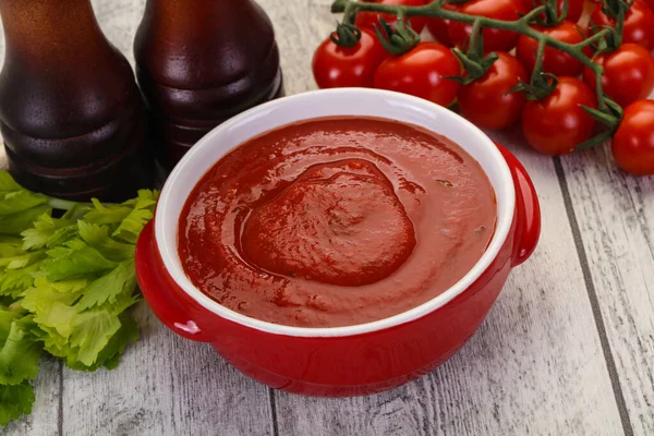 Sopa Tomate Mediterráneo Con Albahaca Especias —  Fotos de Stock