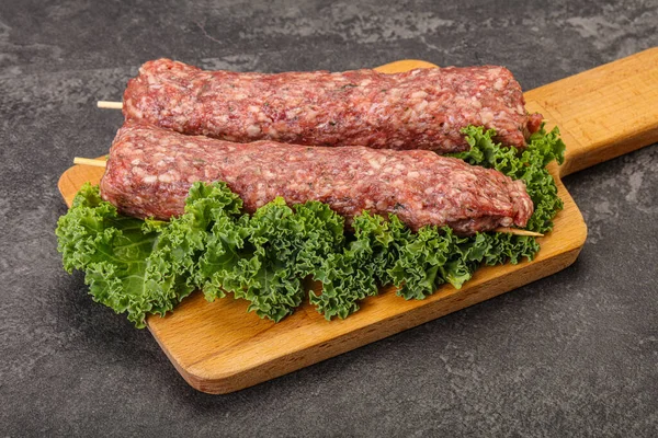 Raw Minced Beef Kebab Skewer Roast Grill — Stock Photo, Image