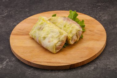 Ev yapımı çiğ lahana ve yemek pişirmek için et.