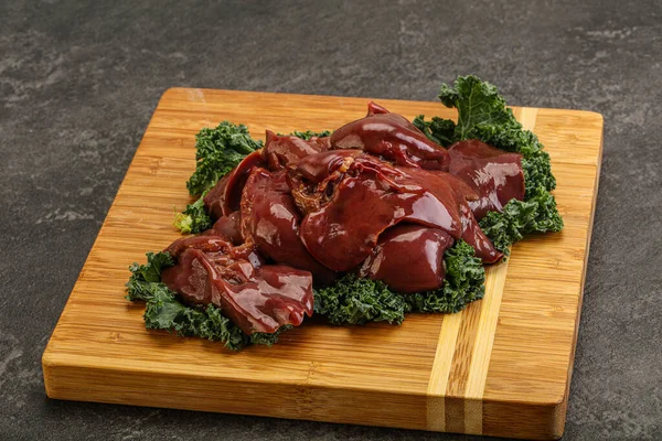 Rohe Hühnerleber Über Bord Zum Kochen — Stockfoto