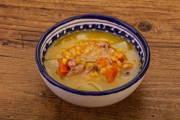 Pea soup with smoked pork ribs — Stock Image Pea Soup Smoked Pork Ribs Royalty Free Stock Images