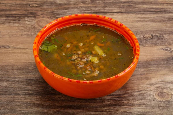 Sopa Lentilha Tradicional Com Frango Legumes — Fotografia de Stock