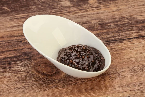 Black Spicy Pepper Sauce Bowl — Stock Photo, Image