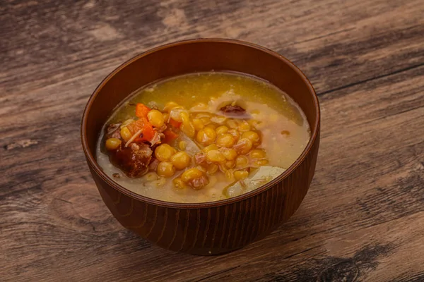 Pea soup with smoked pork ribs — Stock Image Pea Soup Smoked Pork Ribs Stock Image