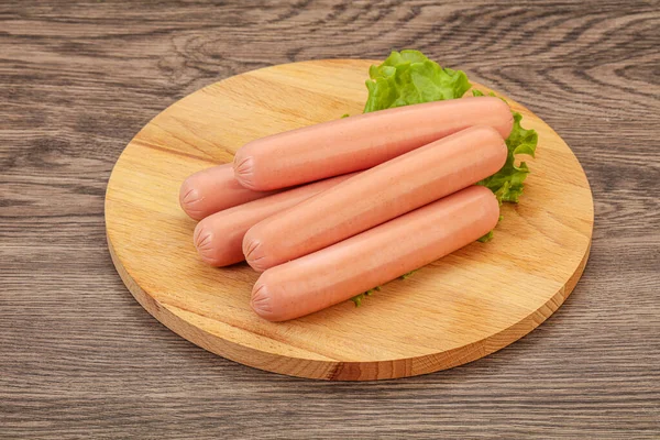 Tasty Meat Sausages Heap Board — Stock Photo, Image