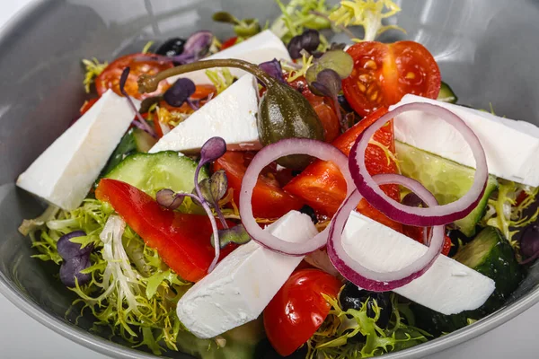 Tradiční Řecký Salát Sýrem Zeleninou Feta — Stock fotografie