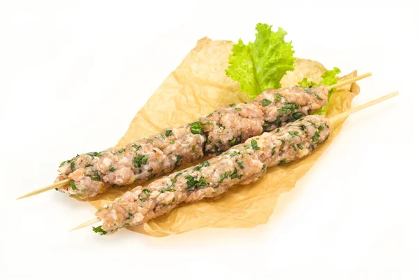 Brochette Porc Cru Kebab Prêt Pour Gril — Photo