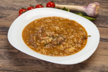 Kafkas Kharço çorbası, sığır eti ve pilav.