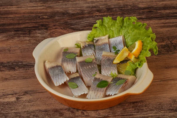 Filete Arenque Marinado Con Limón Rodajas — Foto de Stock