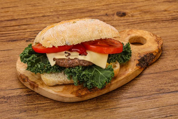 Pain Ciabatta Italien Avec Escalope Hamburger — Photo