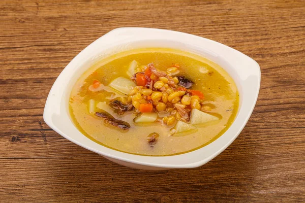 Pea soup with smoked pork ribs — Stock Image Pea Soup Smoked Pork Ribs Stock Image