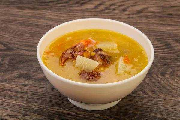 Pea soup with smoked pork ribs — Stock Image Pea Soup Smoked Pork Ribs Stock Picture