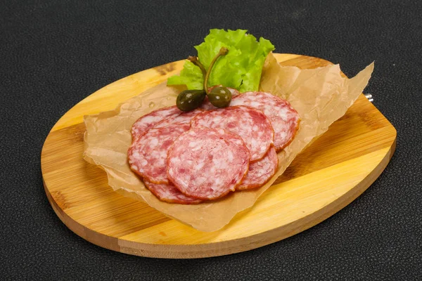 Saucisse Salchichon Espagnole Aux Feuilles Salade — Photo