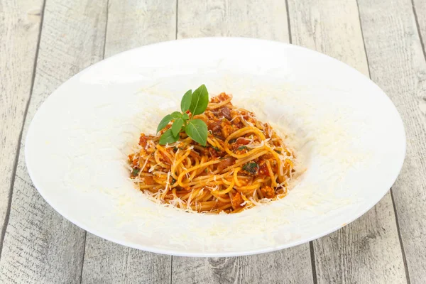 Włoski Tradycyjny Makaron Bolognese Spaghetti Mięsem — Zdjęcie stockowe