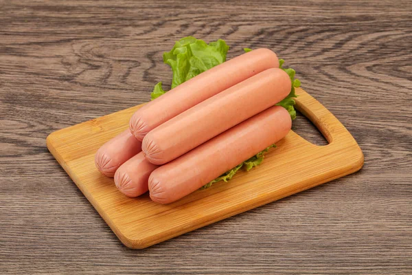 Tasty Meat Sausages Heap Board — Stock Photo, Image