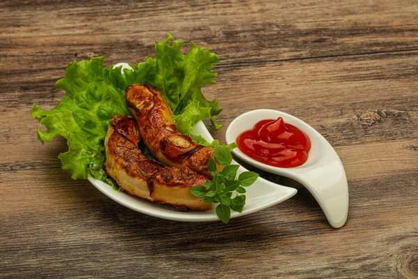 stock image Roasted chicken white sausages withtomato ketchup