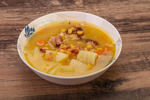 Pea soup with smoked pork ribs — Stock Image Pea Soup Smoked Pork Ribs Royalty Free Stock Images