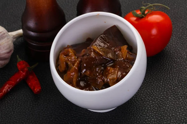 Snack Berenjena Imán Bayaldy Con Tomates Pimienta — Foto de Stock