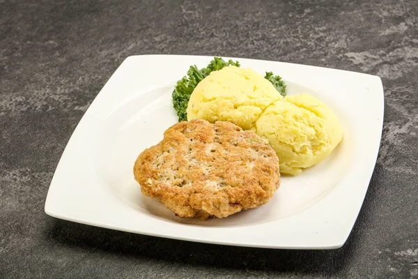 Costeleta Frango Picado Com Purê Batata — Fotografia de Stock