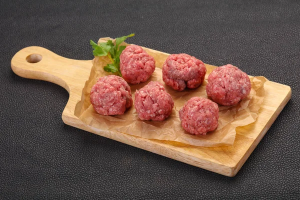 Raw Meatball Wooden Background Ready Cooking — Stock Photo, Image