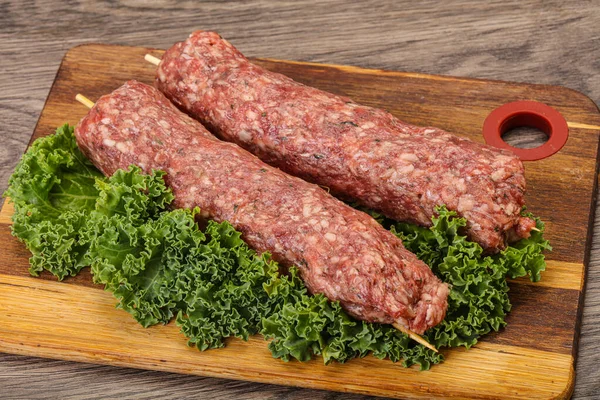 Raw Minced Beef Kebab Skewer Roast Grill — Stock Photo, Image