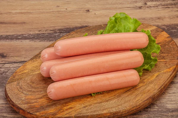 Tasty Meat Sausages Heap Board — Stock Photo, Image