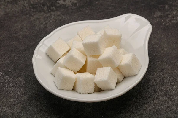 Refined White Granulated Sugar Cubs Bowl — Stock Photo, Image