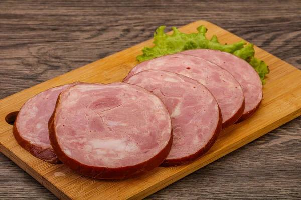 Snijdt Varkensvlees Ham Houten Plank — Stockfoto