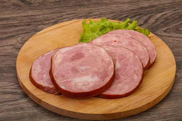 Tranches Jambon Porc Sur Planche Bois — Photo