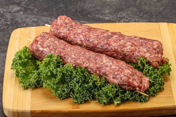 Raw Minced Beef Kebab Skewer Roast Grill — Stock Photo, Image