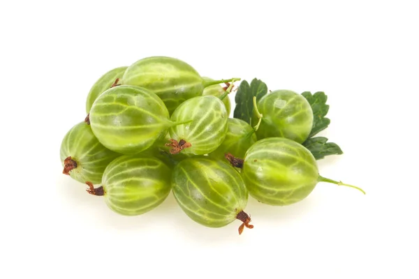 Frische Reife Grüne Süße Stachelbeere Mit Blatt — Stockfoto