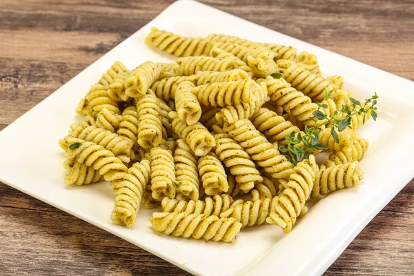 Italian Pasta Fusilli Pesto Sauce — Stock Photo, Image