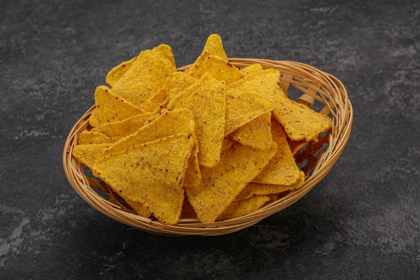 Mexican Crunchy Corn Nachos Triangle Heap — Stock Photo, Image