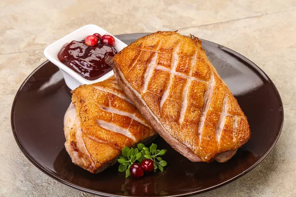 Roasted Duck Breast Berry Sauce — Stock Photo, Image