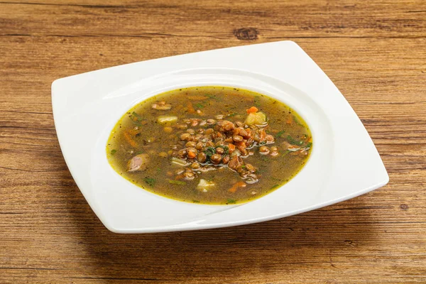 Traditional Lentil Soup Chicken Vegetables — Stock Photo, Image