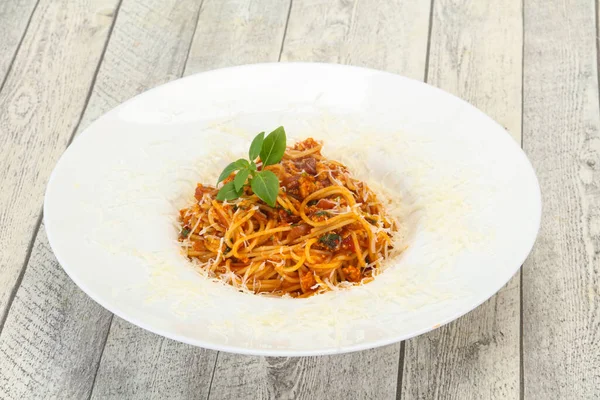 Italiano Tradicional Macarrão Espaguete Bolonhesa Com Carne — Fotografia de Stock