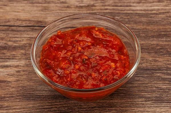 Tomat Saus Pedas Mangkuk — Stok Foto