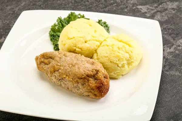 Costeleta Frango Crocante Carne Picada Com Purê Batata — Fotografia de Stock