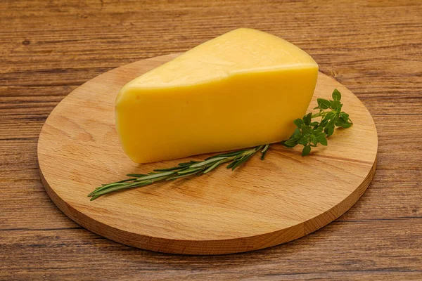 Hard Cheese Piece Served Rosemary Basil — Stock Photo, Image