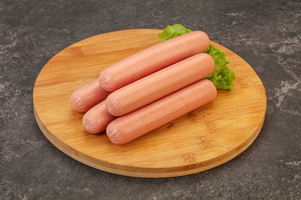 Tasty Meat Sausages Heap Board — Stock Photo, Image